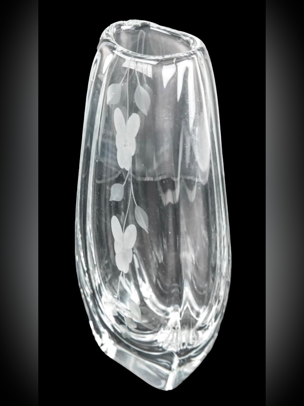Italian Murano Vintage Blown Glass Vase Carved Flowers